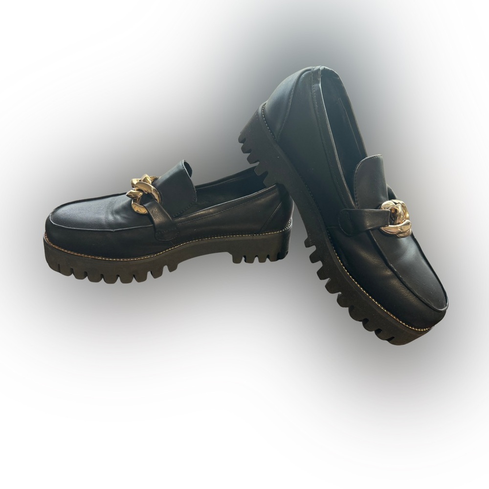 Black Loafers with Gold Chain GUC sz 9